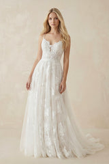 Boho White A - Line Lace Appliques Wedding Dress– Wedding Dresses by KissProm | Available at KissProm