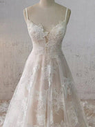 Boho White A - Line Lace Appliques Wedding Dress - KissProm