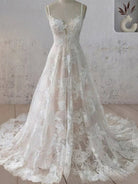 Boho White A - Line Lace Appliques Wedding Dress - KissProm