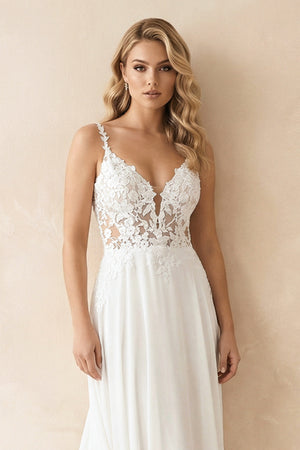 Boho A-Line V Neck Chiffon Wedding Dresses with Appliques – Wedding Dresses by KissProm | Available at KissProm