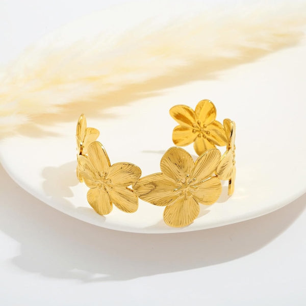 Boho Floral Chunky Wide Open Bracelets
