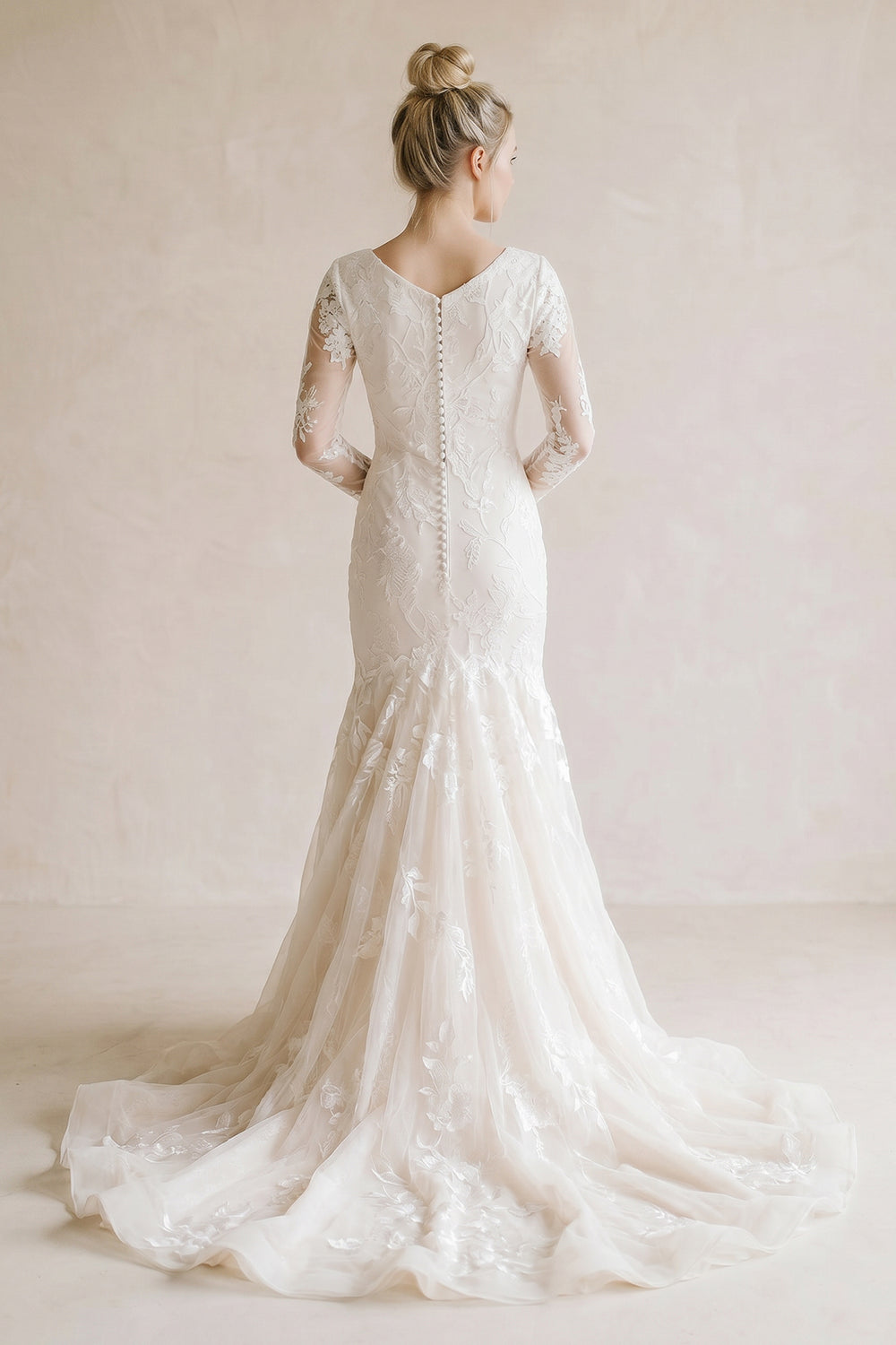 Gorgeous Boho Lace Long-Sleeves Mermaid Appliques Wedding Dress-KissProm