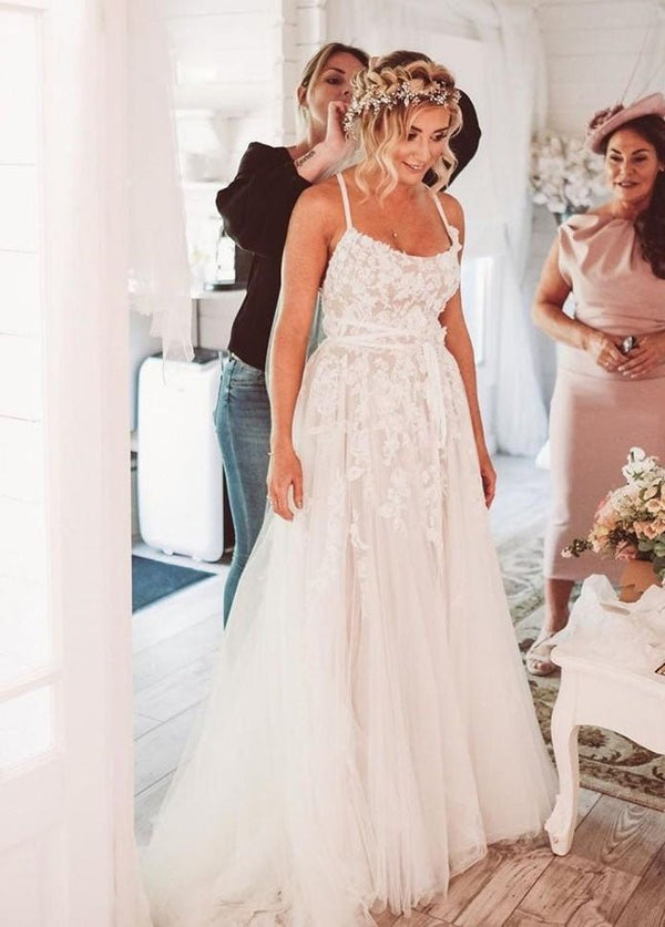 boho princess dress Boho Lace Wedding Dresses A Line Princess