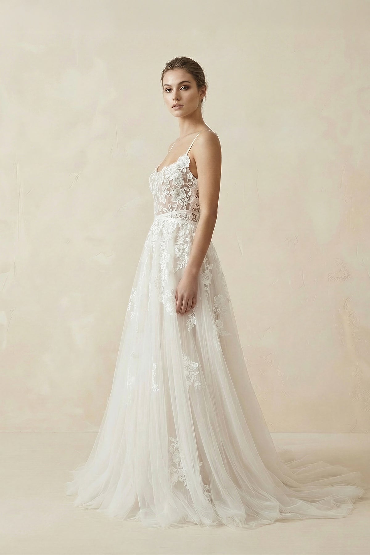 KissProm Boho Lace Wedding Dresses A Line Princess, Diamond White / 4