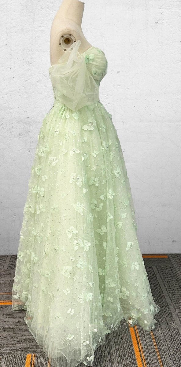 KissProm Boho A-Line Off The Shoulder Sage Green Floor-Length Quinceanera Dress, Sage Green / 12