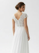 Boho See Through Lace V - Neck A - Line Chiffon Wedding Dress - KissProm