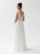 Boho See Through Lace V - Neck A - Line Chiffon Wedding Dress - KissProm