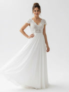 Boho See Through Lace V - Neck A - Line Chiffon Wedding Dress - KissProm