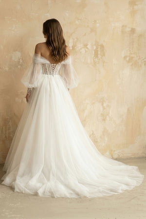 Boho A-Line Wedding Dresses Detachable Long Puff Sleeve