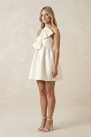 Bow A - Line Satin One Shoulder Wedding Dress in Ivory - KissProm Wedding Dresses