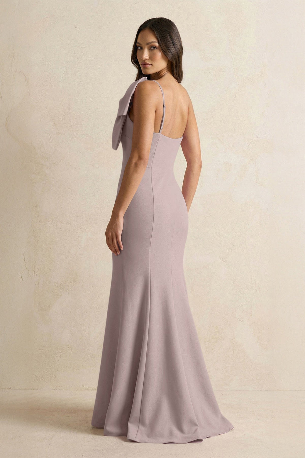 Bow Mermaid One Shoulder Bridesmaid Dress in Almond - KissProm Bridesmaid Dresses