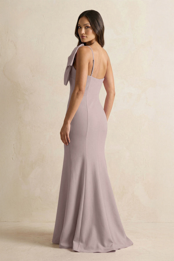 Bow Mermaid One Shoulder Bridesmaid Dress in Almond - KissProm Bridesmaid Dresses
