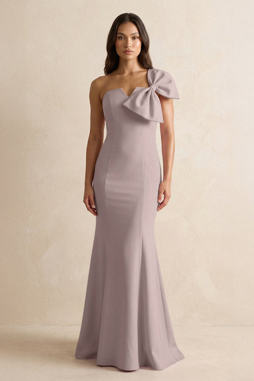 Bow Mermaid One Shoulder Bridesmaid Dress in Almond - KissProm Bridesmaid Dresses