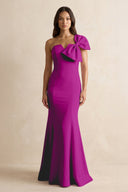 Bow Mermaid One Shoulder Bridesmaid Dress in Amethyst - KissProm Bridesmaid Dresses
