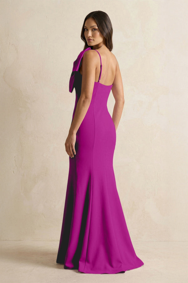 Bow Mermaid One Shoulder Bridesmaid Dress in Amethyst - KissProm Bridesmaid Dresses