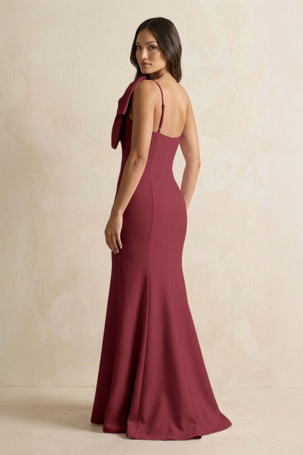 Bow Mermaid One Shoulder Bridesmaid Dress in Berry - KissProm Bridesmaid Dresses