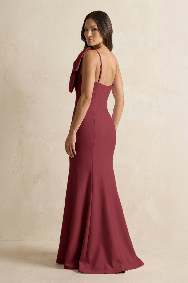 Bow Mermaid One Shoulder Bridesmaid Dress in Berry - KissProm Bridesmaid Dresses