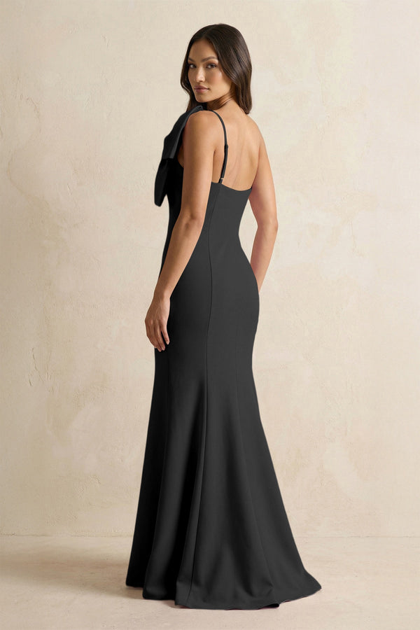 Bow Mermaid One Shoulder Bridesmaid Dress in Black - KissProm Bridesmaid Dresses