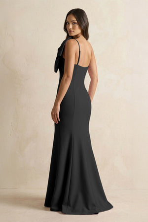 Bow Mermaid One Shoulder Bridesmaid Dress in Black - KissProm Bridesmaid Dresses