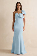 Bow Mermaid One Shoulder Bridesmaid Dress in Bleached Aqua - KissProm Bridesmaid Dresses