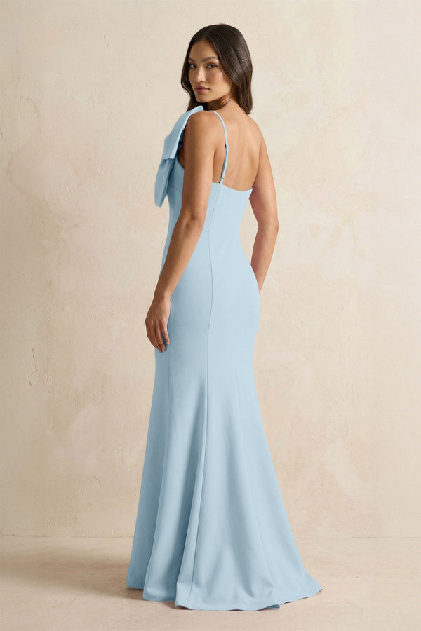 Bow Mermaid One Shoulder Bridesmaid Dress in Bleached Aqua - KissProm Bridesmaid Dresses