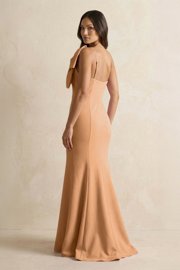 Bow Mermaid One Shoulder Bridesmaid Dress in Bronzer - KissProm Bridesmaid Dresses