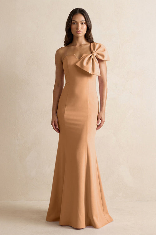 Bow Mermaid One Shoulder Bridesmaid Dress in Bronzer - KissProm Bridesmaid Dresses