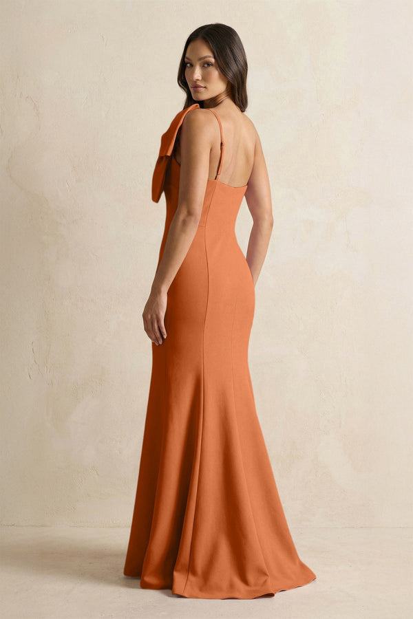 Bow Mermaid One Shoulder Bridesmaid Dress in Brown - KissProm Bridesmaid Dresses