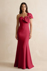 Bow Mermaid One Shoulder Bridesmaid Dress in Burgundy - KissProm Bridesmaid Dresses