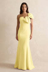 Bow Mermaid One Shoulder Bridesmaid Dress in Buttercup - KissProm Bridesmaid Dresses
