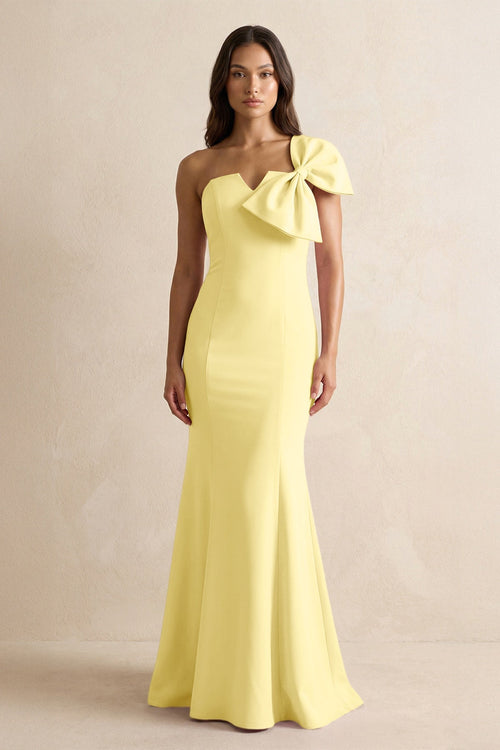 Bow Mermaid One Shoulder Bridesmaid Dress in Buttercup - KissProm Bridesmaid Dresses