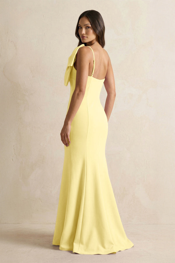 Bow Mermaid One Shoulder Bridesmaid Dress in Buttercup - KissProm Bridesmaid Dresses