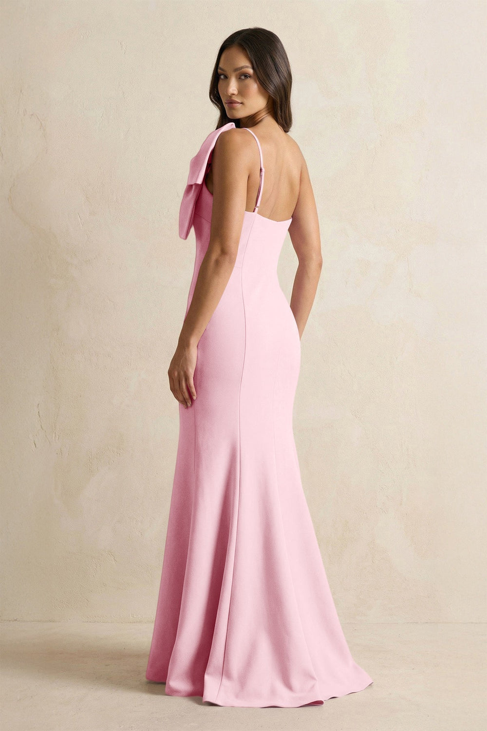 Bow Mermaid One Shoulder Bridesmaid Dress in Candy Pink - KissProm Bridesmaid Dresses