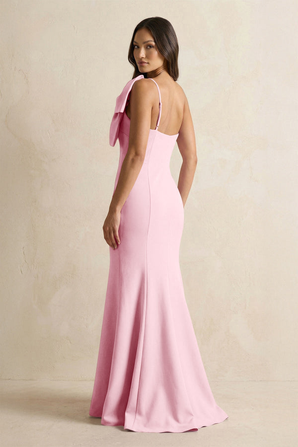 Bow Mermaid One Shoulder Bridesmaid Dress in Candy Pink - KissProm Bridesmaid Dresses
