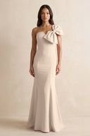 Bow Mermaid One Shoulder Bridesmaid Dress in Champagne - KissProm Bridesmaid Dresses