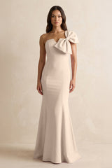 Bow Mermaid One Shoulder Bridesmaid Dress in Champagne - KissProm Bridesmaid Dresses
