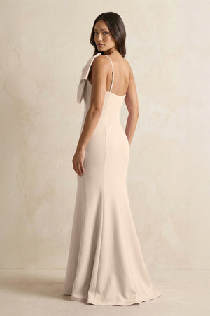 Bow Mermaid One Shoulder Bridesmaid Dress in Champagne - KissProm Bridesmaid Dresses