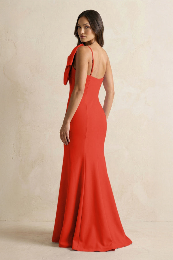Bow Mermaid One Shoulder Bridesmaid Dress in Cinnamon - KissProm Bridesmaid Dresses
