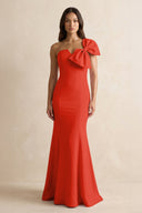 Bow Mermaid One Shoulder Bridesmaid Dress in Cinnamon - KissProm Bridesmaid Dresses