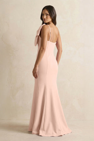 Bow Mermaid One Shoulder Bridesmaid Dress in Coral Pink - KissProm Bridesmaid Dresses