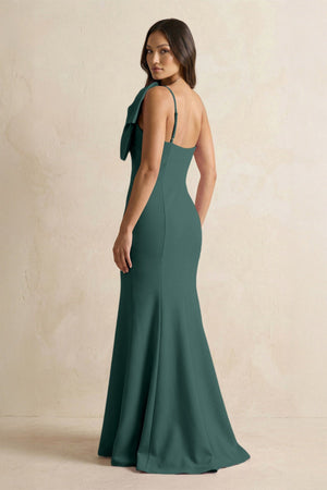 Bow Mermaid One Shoulder Bridesmaid Dress in Dark Green - KissProm Bridesmaid Dresses
