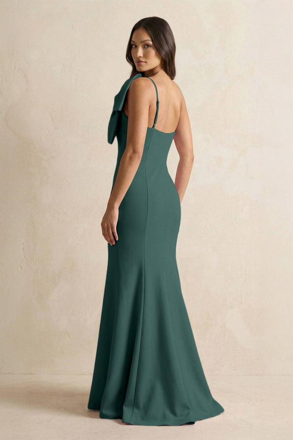 Bow Mermaid One Shoulder Bridesmaid Dress in Dark Green - KissProm Bridesmaid Dresses