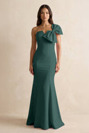 Bow Mermaid One Shoulder Bridesmaid Dress in Dark Green - KissProm Bridesmaid Dresses