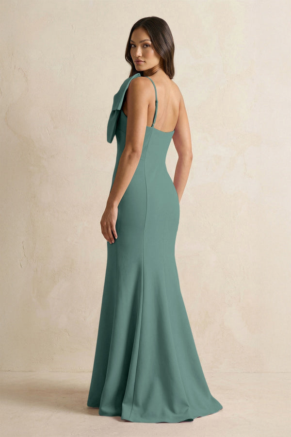 Bow Mermaid One Shoulder Bridesmaid Dress in Dark Teal - KissProm Bridesmaid Dresses