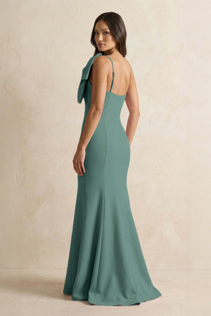 Bow Mermaid One Shoulder Bridesmaid Dress in Dark Teal - KissProm Bridesmaid Dresses