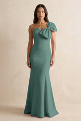 Bow Mermaid One Shoulder Bridesmaid Dress in Dark Teal - KissProm Bridesmaid Dresses