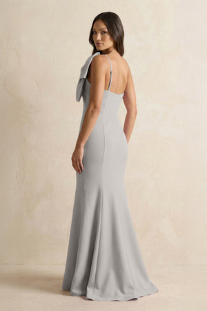 Bow Mermaid One Shoulder Bridesmaid Dress in Dove Gray - KissProm Bridesmaid Dresses