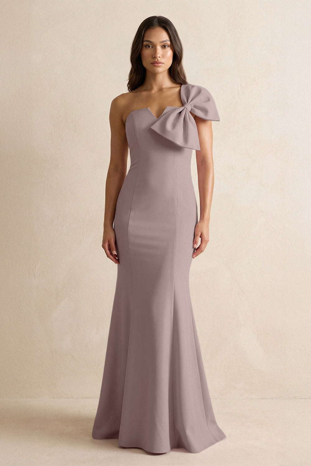 Bow Mermaid One Shoulder Bridesmaid Dress in Dusk - KissProm Bridesmaid Dresses