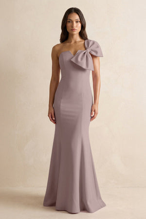 Bow Mermaid One Shoulder Bridesmaid Dress in Dusk - KissProm Bridesmaid Dresses