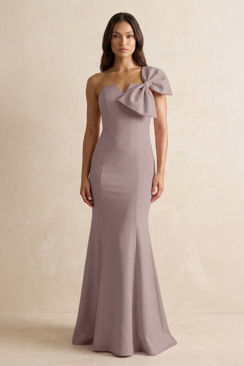 Bow Mermaid One Shoulder Bridesmaid Dress in Dusk - KissProm Bridesmaid Dresses